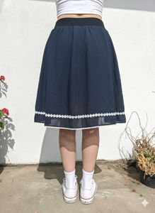 Navy Floral Trim Skirt
