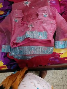 Pink n Blue Net Saree