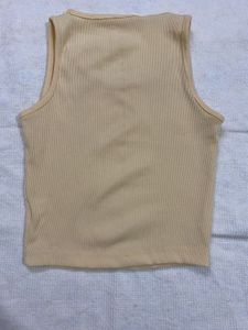 Cream Stylish Ribbed Tank Top