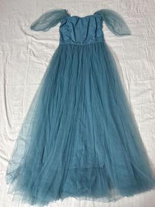 SASSAFRAS BLUE TULLE BARDOT MIDI DRESS
