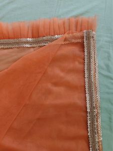 ✨ Handmade Orange Net Pallu/Dupatta with Golden Bo