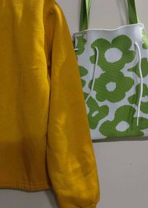 Mustard Hoodie with White Stripes