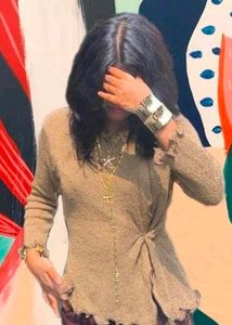 Brown Knit Long Sleeve Top