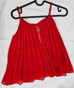Red Pleated Peplum Top