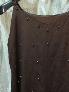 Brown Beaded Tank Top