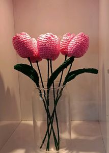 Pack Of 6 Crochet Pink Tulips 🌷