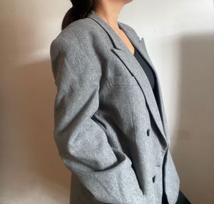 🌈Classic Grey Wool-Blend Oversized Blazer