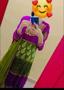 💚💜 Purple And Green Wedding Beautiful Long Frock