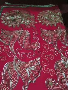 Red Embroidered Dress Material