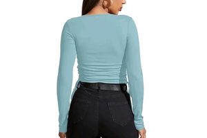 blue side ruched crop top