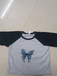 Grey Butterfly Printed Crop Top .