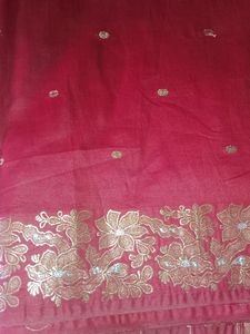 Maroon Colour Saree With Foil Silver Gold Design