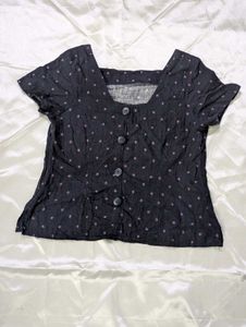 Dark Blue Printed Top