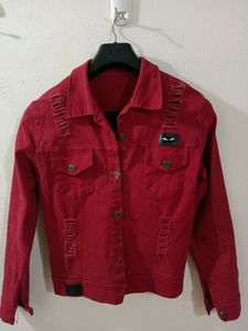 Cherry Red Denim Jacket For Layer Up 🍒
