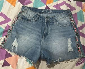 Denim Shorts with Tribal Print