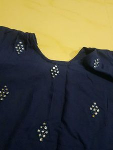 L Size Mirror Work Blue Kurti