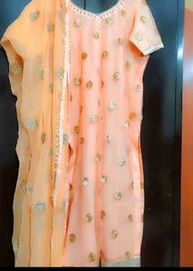 Light Orange Kurta Golden Skirt &amp; Dupatta 40 Bust