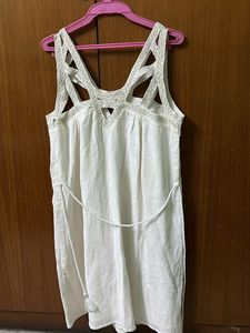 White Plain Dress Embroidered Strap