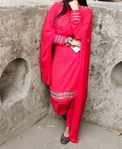 Hand Embroideried Red Punjabi Salwar Suit.