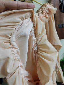 Peach Ruffle Balloon Bardot Top