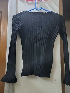 Black Ribbed Knit Top