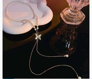 Butterfly Pearl Lariat Necklace