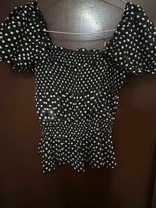 Polka Dot Puff Sleeve Top