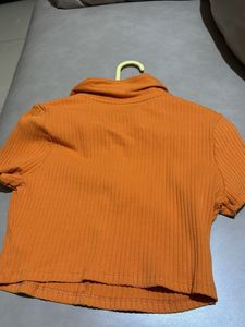 Orange Ribbed Crop Top