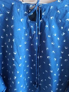 Blue Top With Double Flared-Bell Sleeves