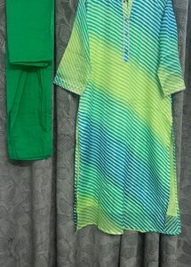 Lime & Teal Striped Kurti Set