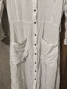 Zara White Striped Button Dress