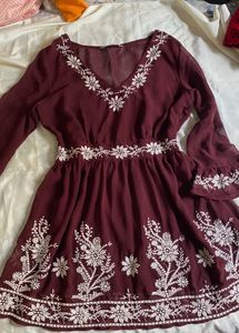 Maroon Embroidered Dress