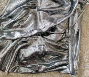 FashionNova SilverMetallic Cross-Front HalterTop