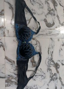 Blue Embroidered Bra