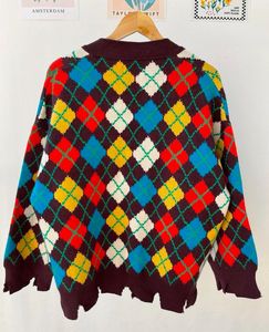 Chunky Knit Sweater In Checkered Print