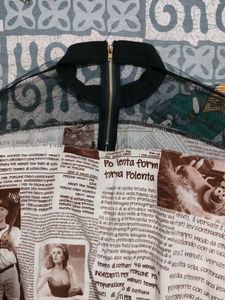 Newspaper Print Mesh Top