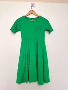 Elegant Fit & Flare Green Dress (A)