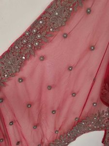 Red Heavy Embroided Net Duppata