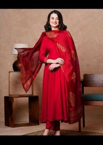 Red 3 Piece Anarkali Kurta set.