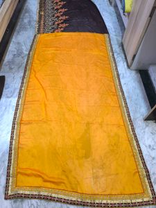 Elegant Yellow and Brown Embroidered Saree