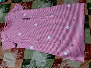 Pink Striped Heart Print Night Dress
