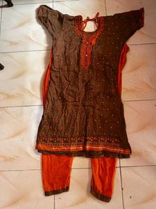 Brown Embroidered Kurta Set