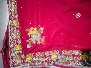 Elegant Red Embroidered Saree with heavy stones
