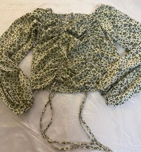 Floral Long Sleeve Drawstring Top