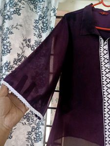 Women&#39;s Georgette Embroidery Shirt Style Top