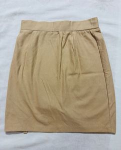 Tan Suede Mini Skirt with Slit
