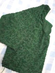 New Green velvet patterned blouse, L size