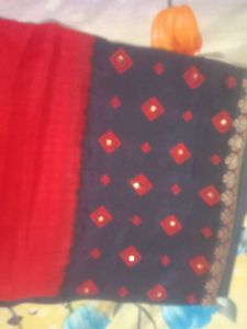 Red and Blue Printed Saree