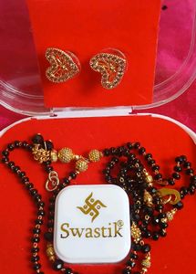 Gold Heart Earrings &amp; Mangalsutra