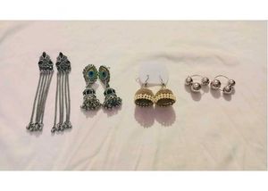 Earrings Jhumkas and Rings Set (4 piece )